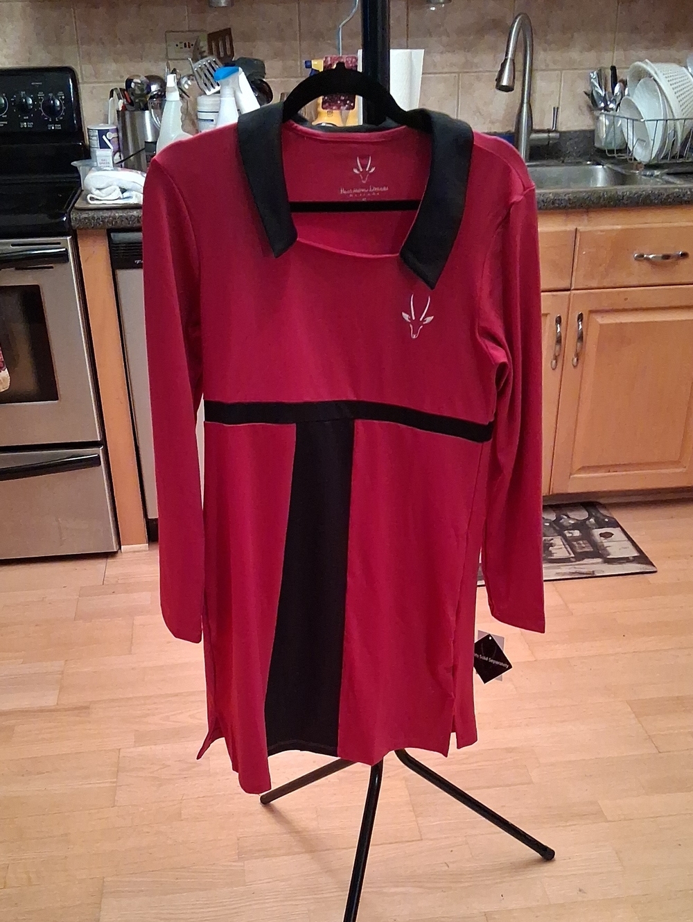 Magenta Mini Dress with Black Contrast Collar and Panel